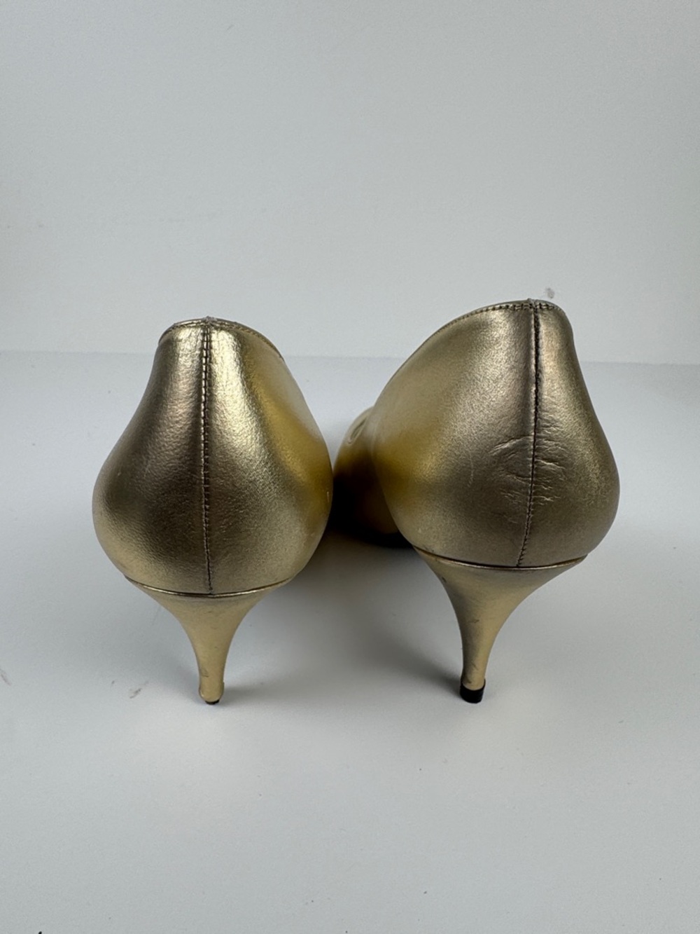 Stuart Weitzman Metallic Gold Pointed-Toe Pumps - Picture 6 of 13